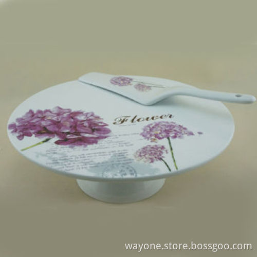 2pcs Cake Set with Pink Flower Design, Cake Plate and Shovel, Made of Porcelain